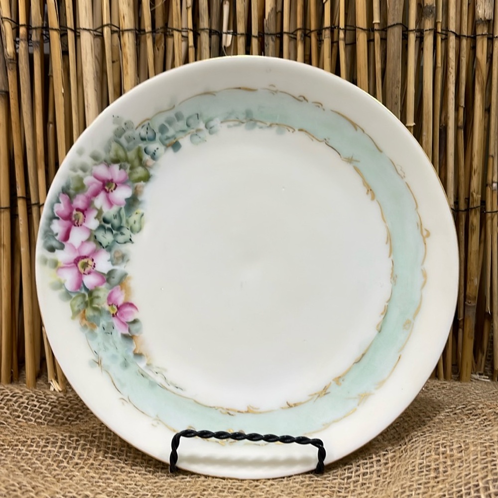 Vintage Thomas Sevres Bavaria Plate Blue Ring With Floral and Gold
